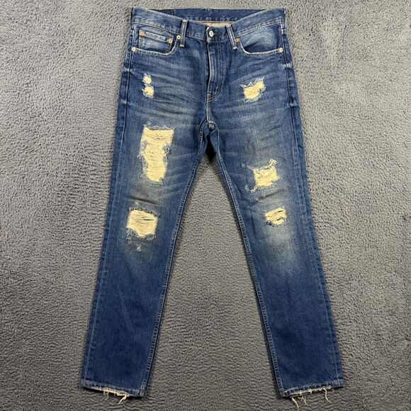 Levis 511 Jeans Mens 33x32 Blue Slim Fit Distressed Dark Wash Denim Pants - Picture 1 of 16